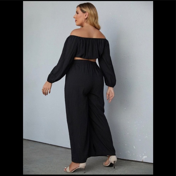 🔥Black Off The Shoulder Top & Wide Leg Pants SET🔥4XL🔥New 🔥SHEIN CURVE - Picture 3 of 16